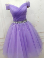 Prom Dress Tight, Shiny Sequins Purple Short Prom Dresses, Off the Shoulder Purple Formal Homecoming Dresses