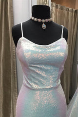 Bridesmaids Dresses Fall, Shiny Spaghetti Straps Mermaid Sequin Long Prom Dresses