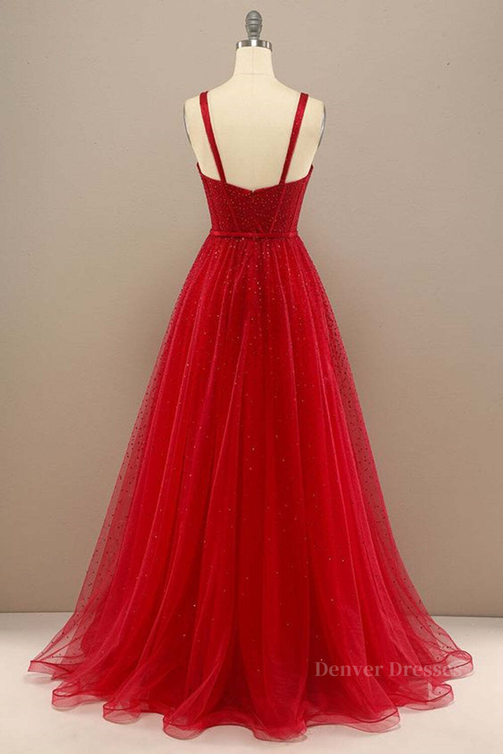 Bridesmaid Dresses Short, Shiny Sweetheart Neck Red Tulle Beaded Long Prom Dresses, Open Back Red Tulle Formal Graduation Evening Dresses