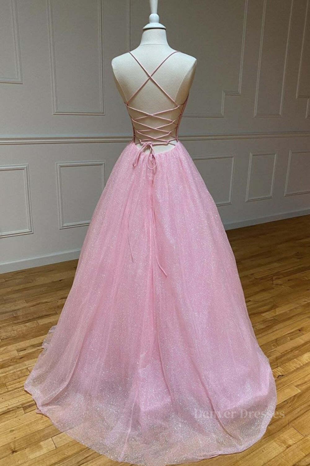 Party Dress Europe, Shiny V Neck Backless Pink Long Prom Dress, Backless Pink Formal Graduation Evening Dress