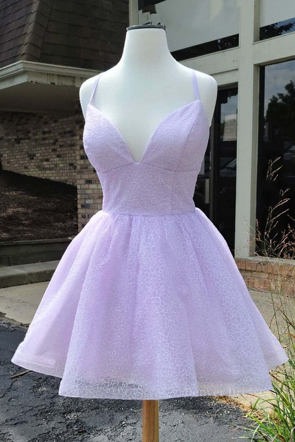 Prom Dresses Shops, Shiny V Neck Lilac Short Prom Dresses, Lilac Homecoming Dresses