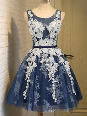 Homecoming Dresses 2023, Short Dark Navy Blue Prom Dress with White Lace, Short Dark Navy Blue Graduation Homecoming Dresses