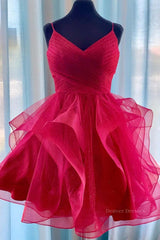 Formal Dress Ideas, Short V Neck Puffy Prom Dresses, Short V Neck Formal Homecoming Dresses