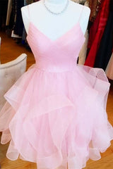 Formal Dress Idea, Short V Neck Puffy Prom Dresses, Short V Neck Formal Homecoming Dresses