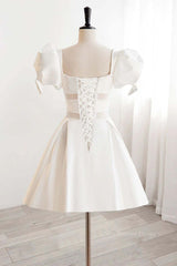 White Dress Outfit, Short White Beaded Prom Dresses, Short White Beaded Formal Homecoming Dresses