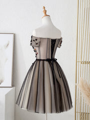 Ethereal Dress, Cute Tulle Short Prom Dress with Flowers, Black Tulle Party Dress