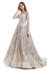 Formal Dress Off The Shoulder, Sequins Long Sleeve Backless Prom Dresses