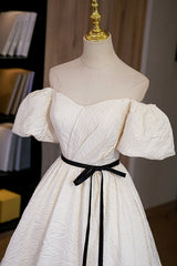 Bridesmaid Dresses Elegant, Simple A-Line Jacquard Fabric Long Prom Dress, Off the Shoulder Evening Dress