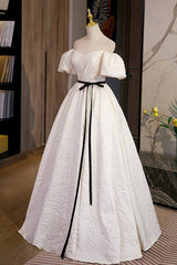 Bridesmaid Dress Colors, Simple A-Line Jacquard Fabric Long Prom Dress, Off the Shoulder Evening Dress