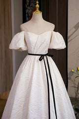 Bridesmaid Dresses Wedding, Simple A-Line Jacquard Fabric Long Prom Dress, Off the Shoulder Evening Dress