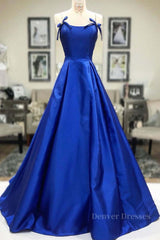 Homecoming Dresses Baby Blue, Simple A Line Royal Blue Satin Long Prom Dress, Royal Blue Formal Dress, Cheap Royal Blue Evening Dress