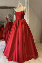 Party Dresses For 44 Year Olds, Simple Backless Red Satin Long Prom Dress, Backless Red Formal Dress, Red Evening Dress