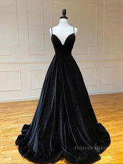 Evening Dresses Petite, Simple Black velvet long prom dress, black evening dress