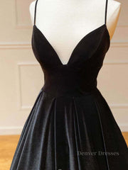Evening Dress Petite, Simple Black velvet long prom dress, black evening dress