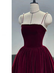 Homecoming Dresses Floral, Simple burgundy tea length prom dress, burgundy homecoming dress