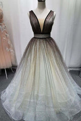 Formal Dress On Sale, Simple Coffee tulle sequin long prom dress coffee evening dress