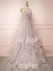 Homecoming Dresses For Girl, Simple Lotus root starch tulle long prom dress, tulle evening dress
