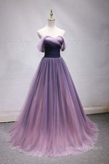 Bridesmaids Dresses Color Schemes, Simple off shoulder tulle long prom dress, tulle formal dress