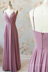 Bridesmaid Dresses By Color, Simple pink chiffon long prom dress, pink evening dress