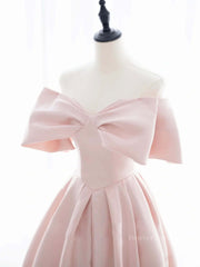 Prom Dress V Neck, Simple pink satin long prom dress, pink satin evening dress