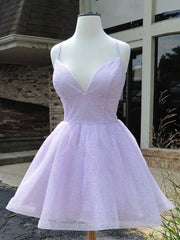 Formal Dresses Nearby, Simple Purple V Neck Tulle Short Prom Dresses, Purple Homecoming Dresses