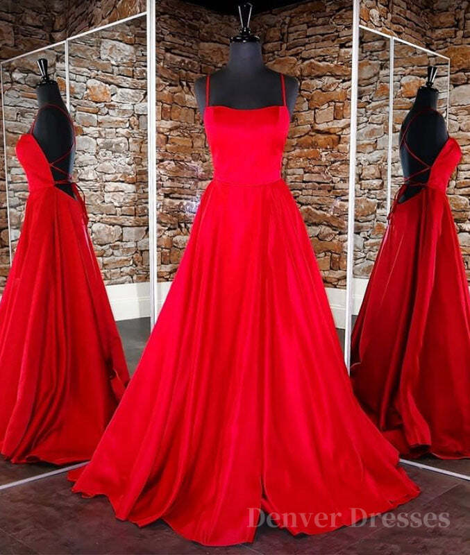 Prom Dresses Colors, Simple red satin long prom dress, red backless long evening dress