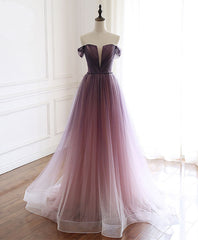 Wedding Invitations, Simple Tulle Off Shoulder Long Prom Dress, Tulle Formal Dress