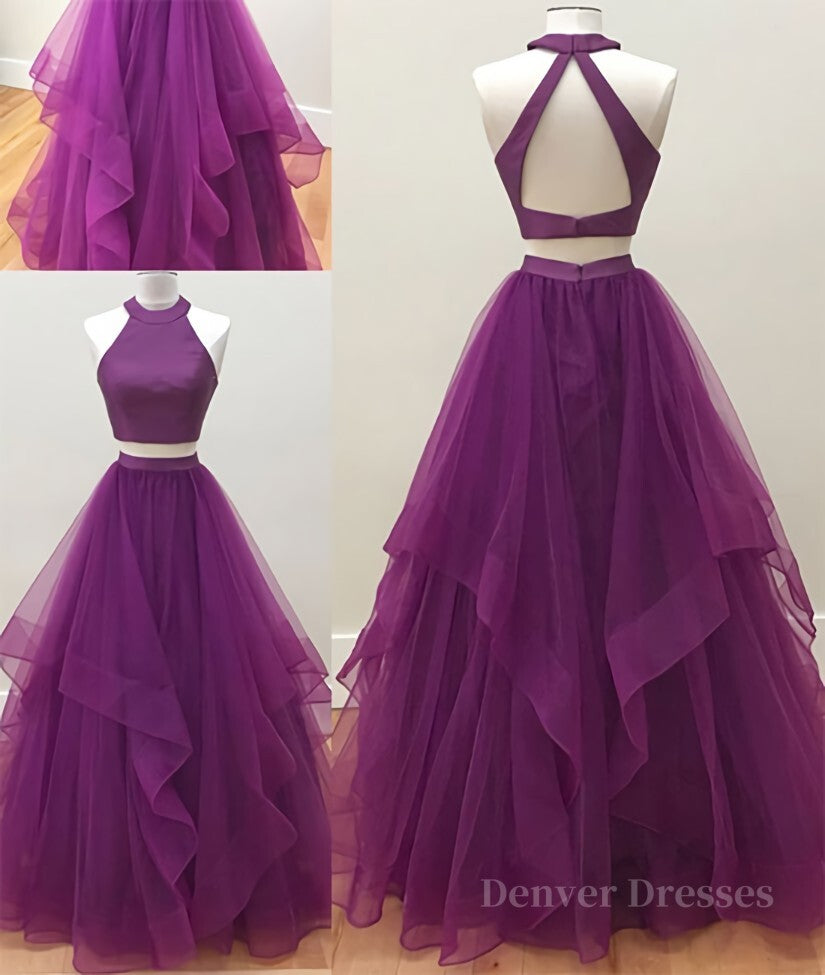 Prom Dresses Short, Simple two pieces tulle long prom dress, tulle evening dress