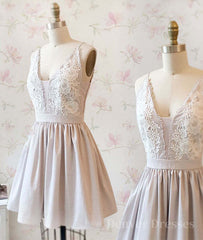 Prom Dresses Website, Simple v neck lace short prom dress, homecoming dress