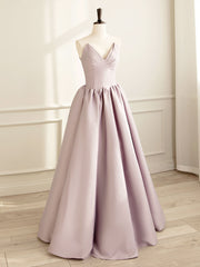 Bridesmaids Dress Colors, Simple V Neck Satin Pink Long Prom Dress, Satin Formal Evening Dress