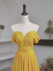 Evening Dresses Cocktail, Simple Yellow Off Shoulder Long Prom Dress, Yellow Chiffon Graduation Dresses