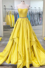 Pink Formal Dress, Simple yellow satin long prom dress yellow evening dress