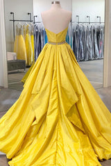Dark Red Dress, Simple yellow satin long prom dress yellow evening dress