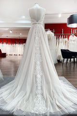 Wedding Dress With Shoes, Simply Long A-line Tulle Lace Open Back Wedding Dresses