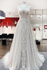 Weddings Dress Online, Simply Long A-line Tulle Lace Open Back Wedding Dresses