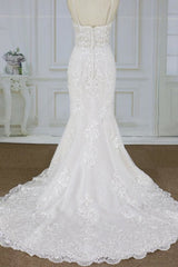 Wedding Dresses Classy, Spaghetti Strap Appliques Mermaid Wedding Dress