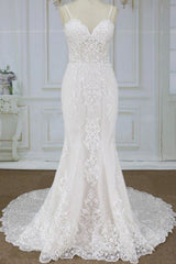 Wedding Dress Classy, Spaghetti Strap Appliques Mermaid Wedding Dress