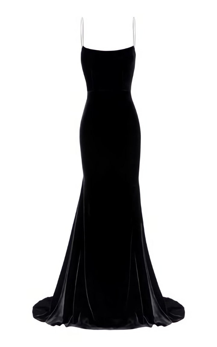 Prom Dresses With Short, Spaghetti Straps Black Mermaid Prom Dresses Long