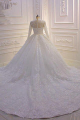 Wedding Dress And Shoe, Sparkle Lace Ball Gown High Neck Tull Long Sleevess Wedding Dress