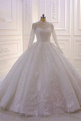 Wedding Dresses And Shoes, Sparkle Lace Ball Gown High Neck Tull Long Sleevess Wedding Dress