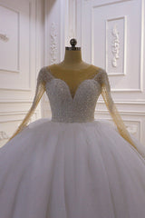 Wedding Dresses V Neck, Sparkly Jewel Sequined Long Sleevess Princess Wedding Dress