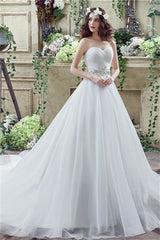 Wedding Dress Ideas, Strapless Beading Train Wedding Dresses With Crystals