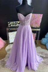 Homecomming Dresses Short, Strapless Purple Tulle Lace Long Prom Dress, Lavender Lace Formal Dress, Purple Evening Dress