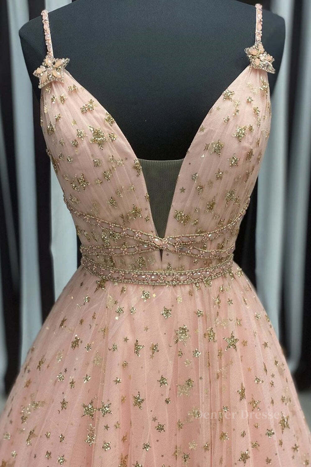 Formal Dress Australia, Stylish V Neck Pink Long Prom Dress with Stars Sequins, Long Pink Formal Evening Dress