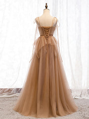 Prom Dresses Piece, Sweetheart Neck Floor Length Champagne Lace Prom Dresses, Champagne Lace Formal Dresses
