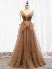 Prom Dress Pieces, Sweetheart Neck Floor Length Champagne Lace Prom Dresses, Champagne Lace Formal Dresses