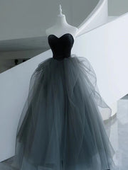 Homecoming Dresses Laces, Sweetheart Neck Gray Tulle Long Prom Dresses Gray Tulle Long Formal Graduation Dresses