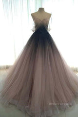 Evening Dresses For Wedding Guest, Sweetheart Neck Open Back Ombre Long Prom Dress, Ombre Formal Evening Dress