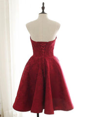 Prom Dresses Elegent, Sweetheart Neck Short Burgundy Lace Prom Dresses, Short Wine Red Lace Formal Evening Dresses