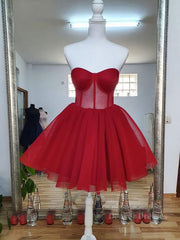 Bridesmaid Dress Sale, Sweetheart Neck Short Red Prom Dresses, Short Red Formal Graduation Evening Dresses